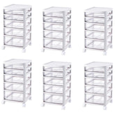 Kuber Industries 5 Layer Cosmetic Cabinet with Trolley|5-Tier Rolling Cart|Shelf Stand With Drawer|Pack of 6|White